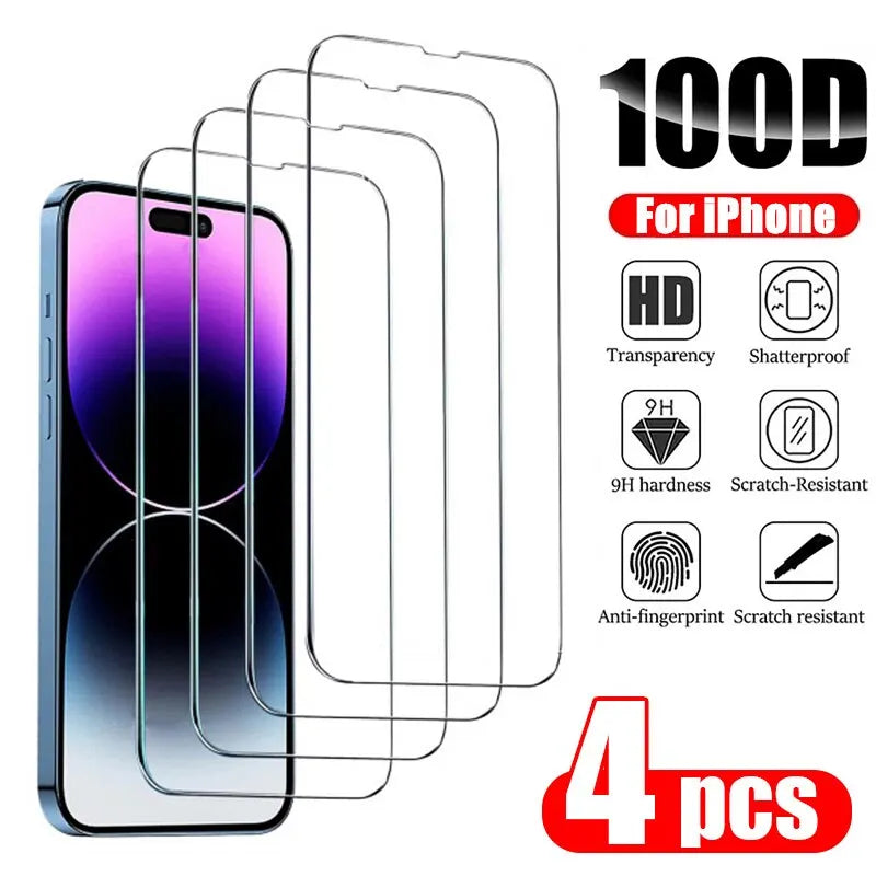 4PCS Tempered Glass Screen Protector for iPhone 14 13 12