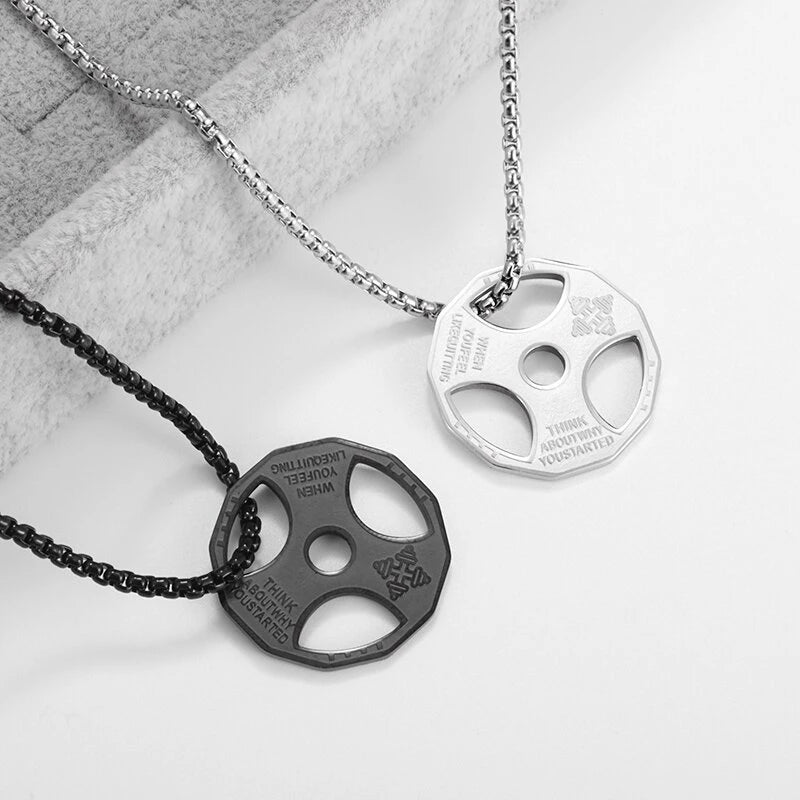 Titanium Steel Dumbbell Pendant Necklace for Muscular Men