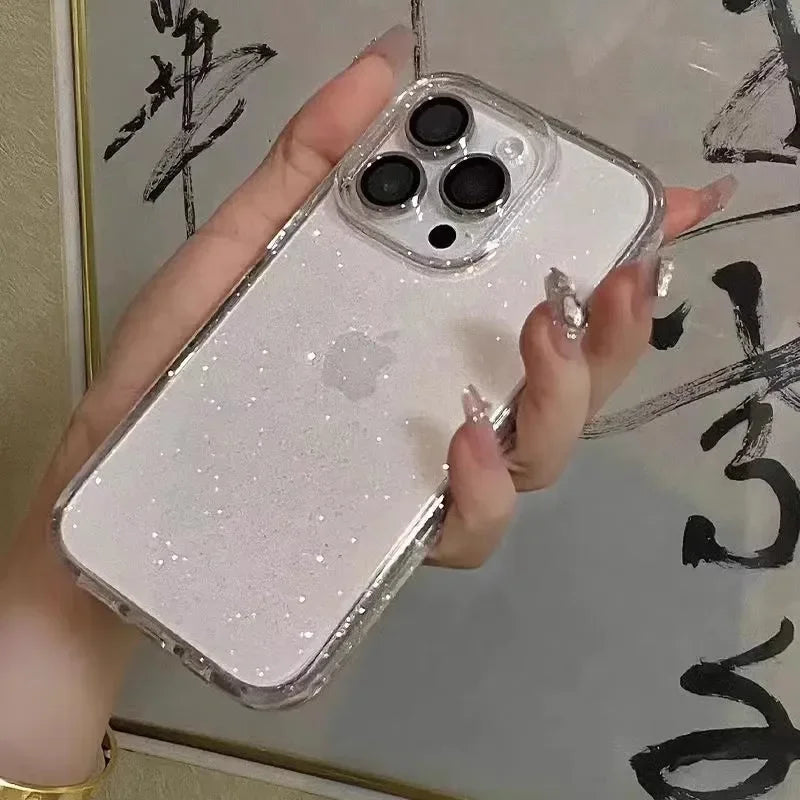 Luxury Bling Glitter Clear Phone Case For iPhone 15 11 13 12 14 Pro Max X XR XS 7 8 Plus SE3 Shockproof Transparent Soft Cover