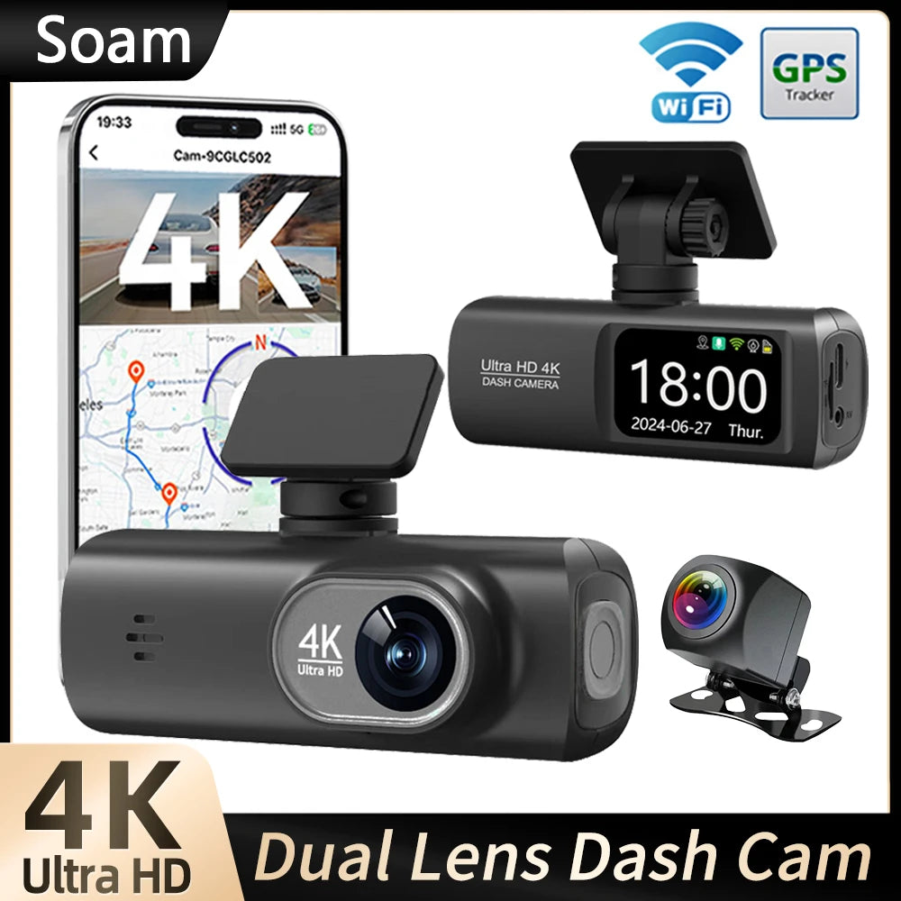 Soam Dash Cam 4K 1080P Dual-Channel Car DVR with GPS