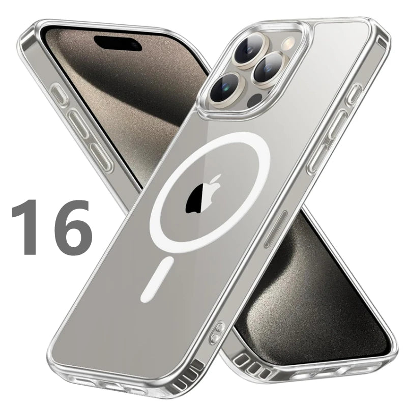 Magnetic Clear Case for iPhone 16 to 11 Pro Max