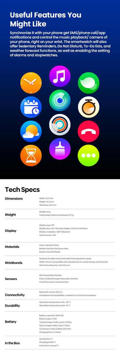 New Zeblaze Btalk 3 Plus Voice Calling Smart Watch 1.39&