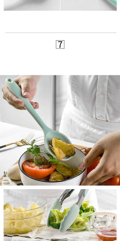 Green Heat Resistant Silicone Utensil Set for Non-Stick Cooking