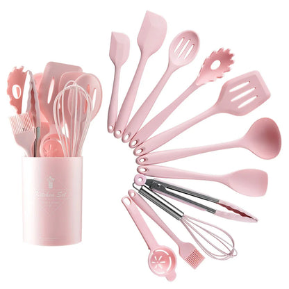 Green Heat Resistant Silicone Utensil Set for Non-Stick Cooking