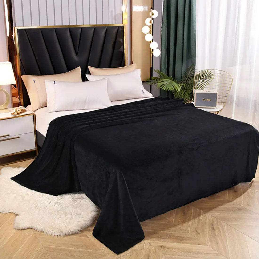 1pc Solid Color Blanket with Thickened Fleece, All Seasons