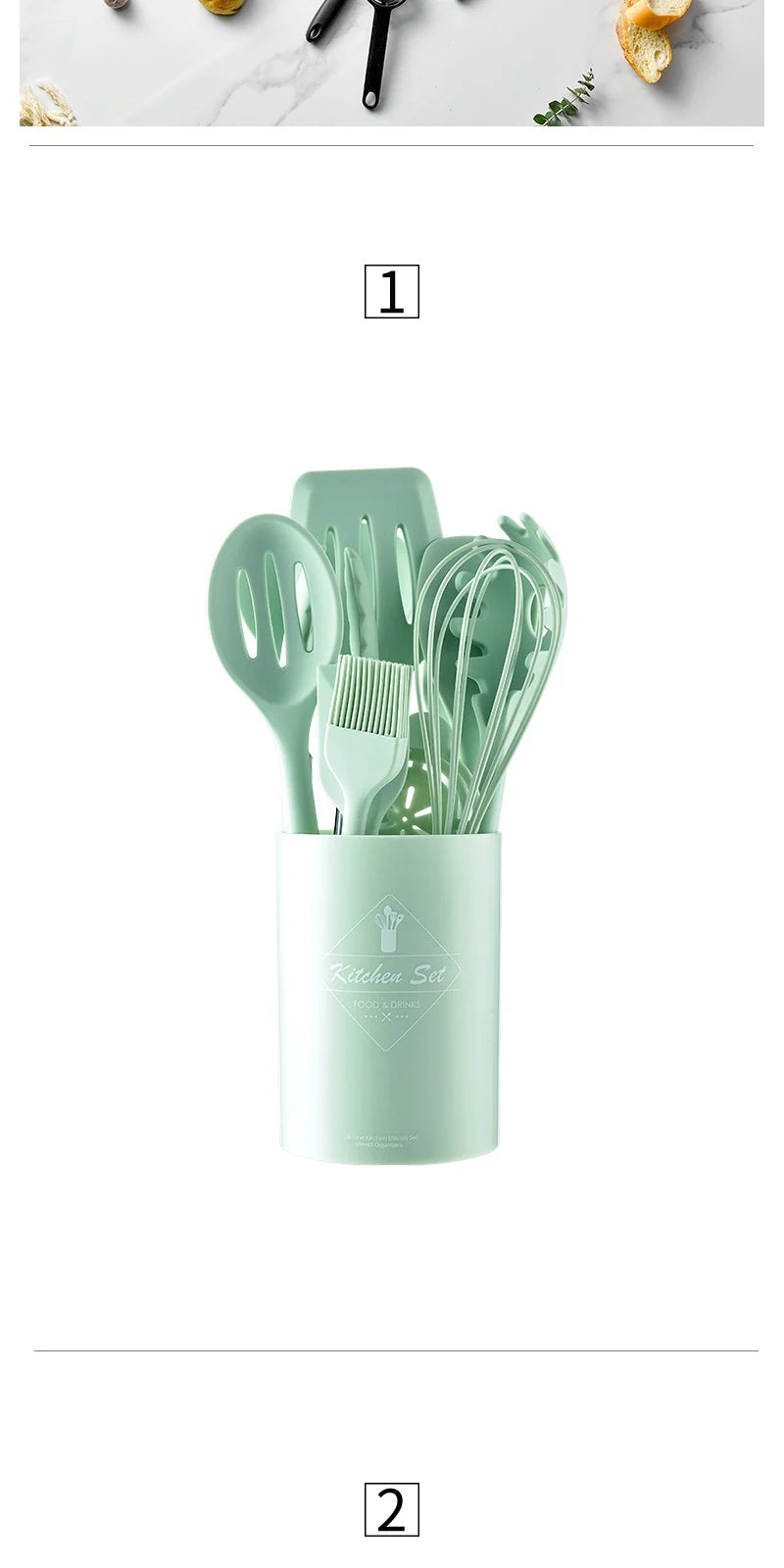 Green Heat Resistant Silicone Utensil Set for Non-Stick Cooking