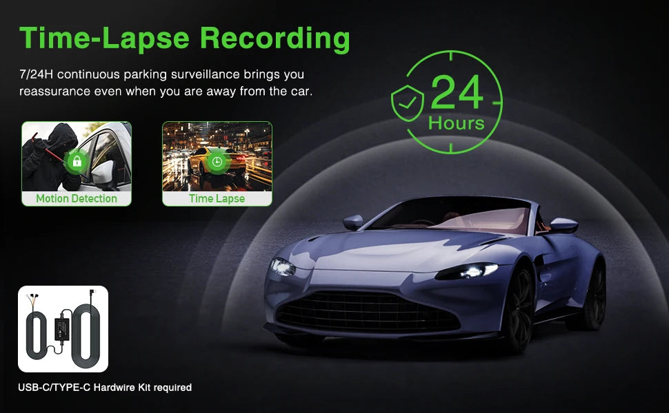3 Channel Dash Cam Video Recorder with 24H Parking Monitor