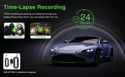 3 Channel Dash Cam Video Recorder with 24H Parking Monitor