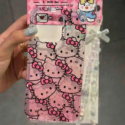 Sanrio Hello Kitty Full Screen KT Phone Case For iPhone 15 14 13 12 11ProMax 78Plus XR XS MAX MINI Y2K Girl Anti Fall Back Cover