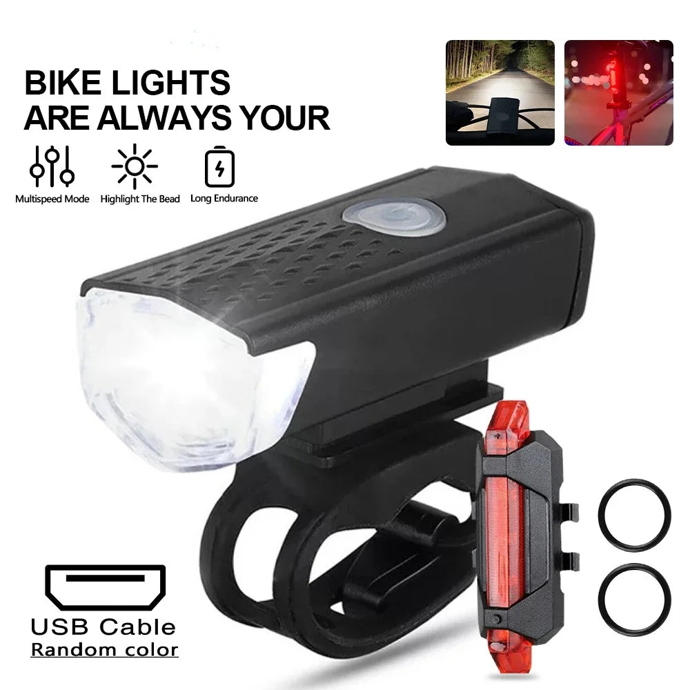 USB Rechargeable Bike Light Set Front Rear Cycling Lamps