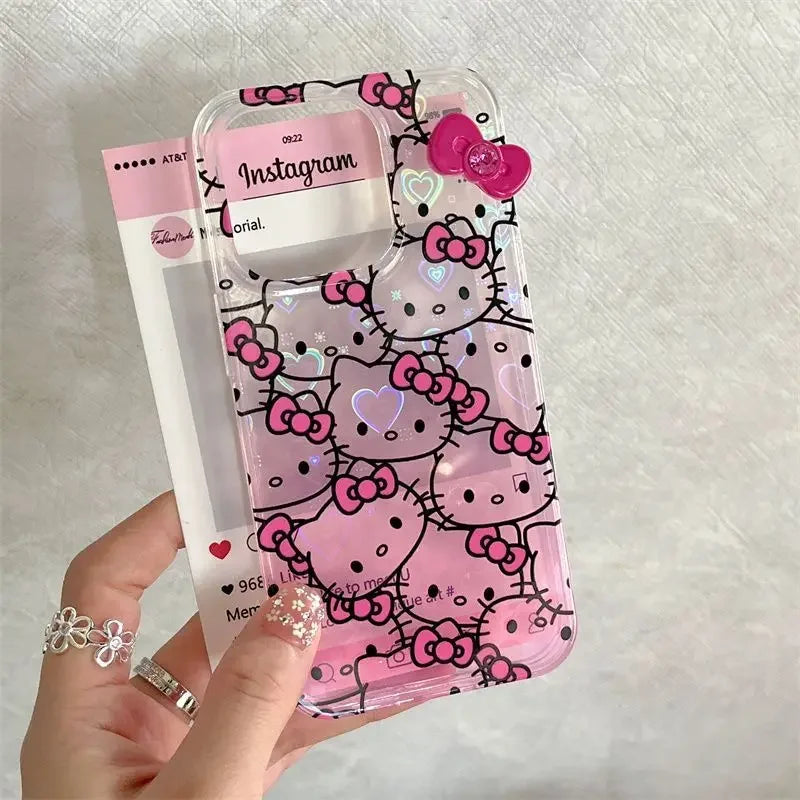 Sanrio Hello Kitty Full Screen KT Phone Case For iPhone 15 14 13 12 11ProMax 78Plus XR XS MAX MINI Y2K Girl Anti Fall Back Cover