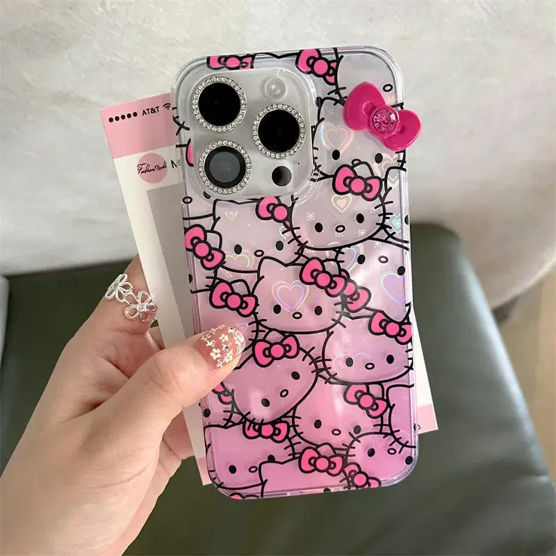 Sanrio Hello Kitty Full Screen KT Phone Case For iPhone 15 14 13 12 11ProMax 78Plus XR XS MAX MINI Y2K Girl Anti Fall Back Cover