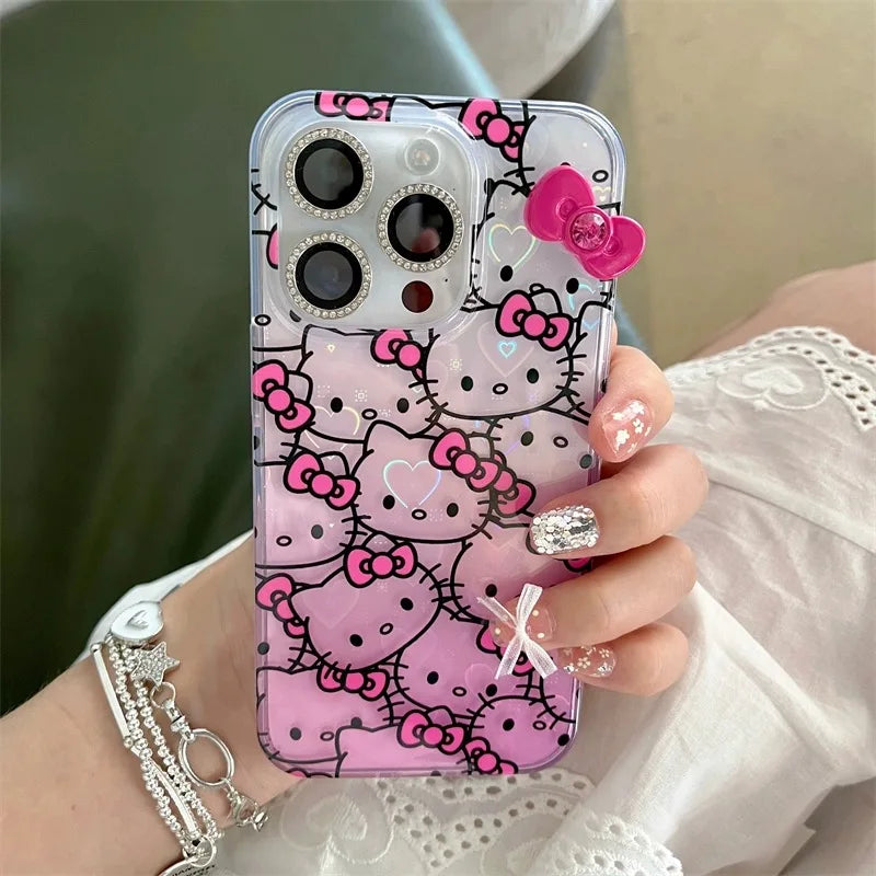 Sanrio Hello Kitty Full Screen KT Phone Case For iPhone 15 14 13 12 11ProMax 78Plus XR XS MAX MINI Y2K Girl Anti Fall Back Cover