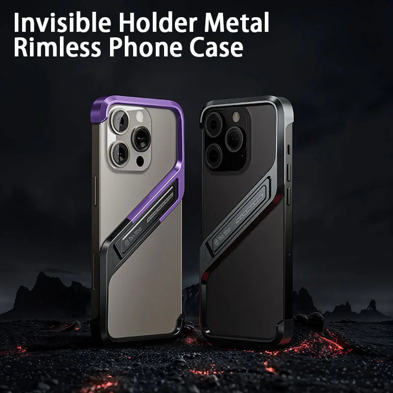 Metal Stand Contrast Color Phone Case For Iphone 14 15 16 Pro Max S Type Cooling Rimless Phone Cover  Aluminum Alloy Holder Shel