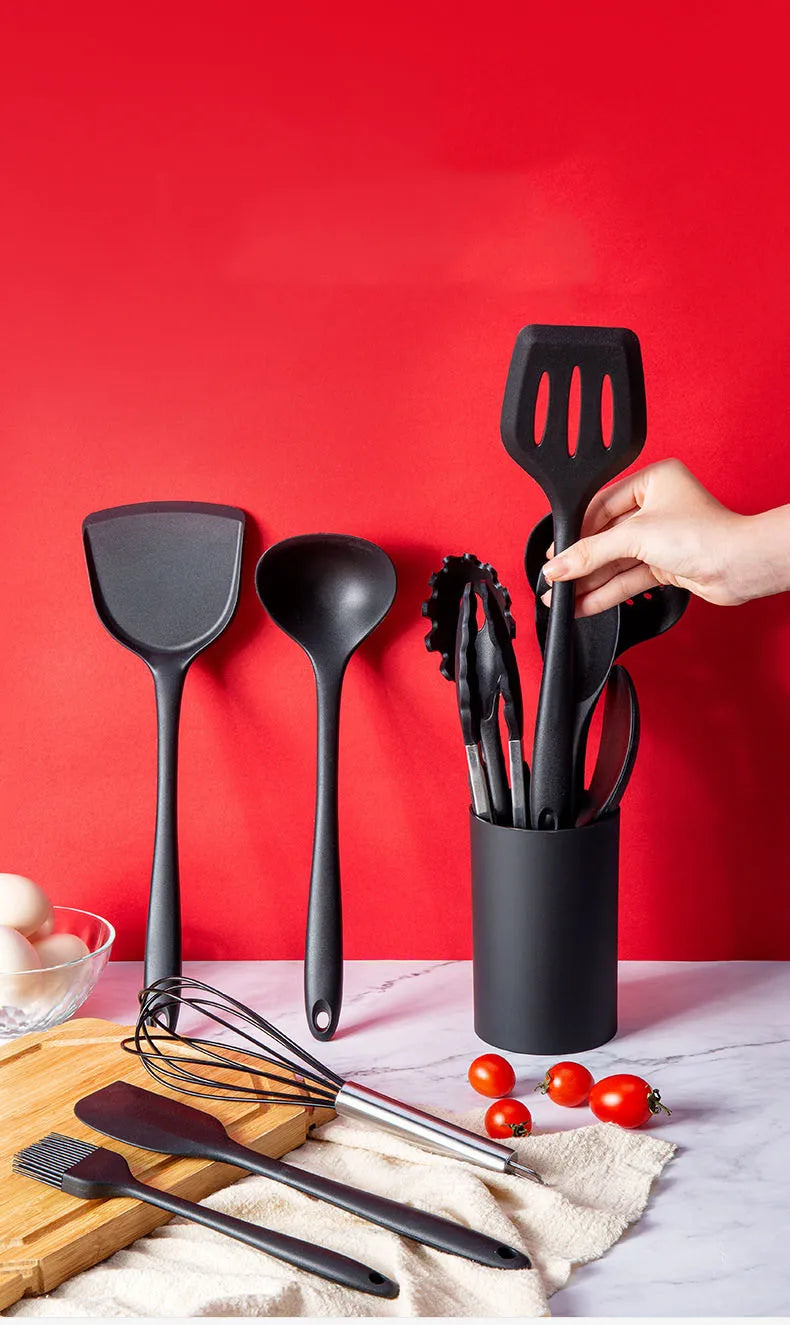 New Non-Stick Black Silicone Kitchen Utensils Set