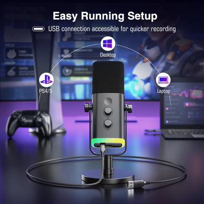 FIFINE USB/XLR Dynamic Microphone with RGB Control for Gaming