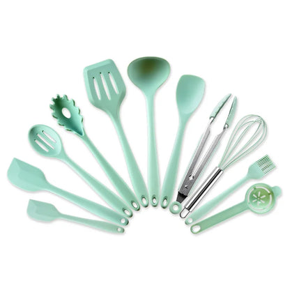 Green Heat Resistant Silicone Utensil Set for Non-Stick Cooking