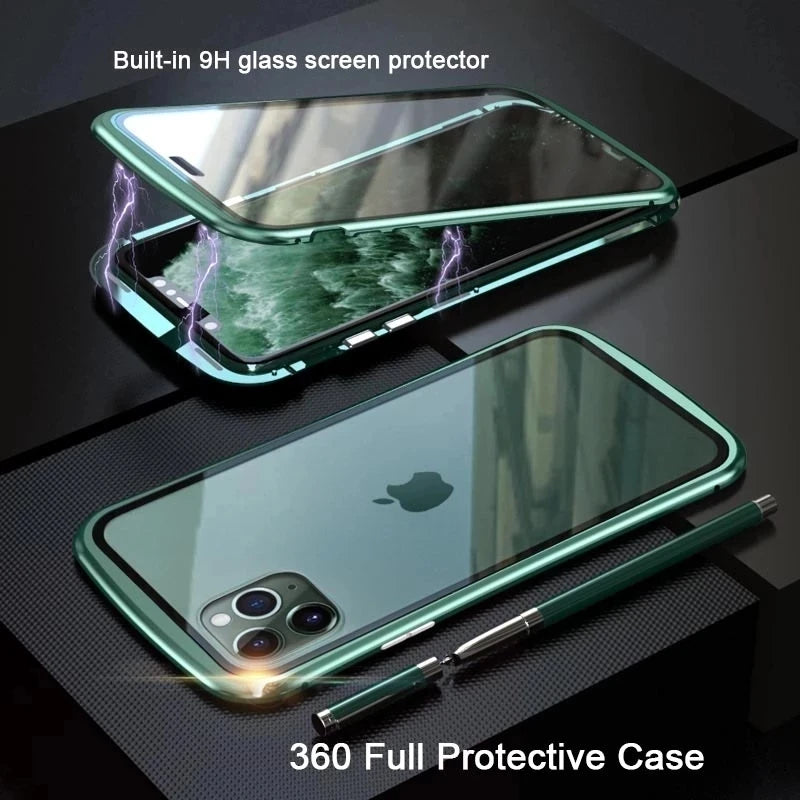 360° Full Protection Metal Magnetic Phone Case For iPhone 16 Pro Max 14 13 12 11 15 Pro Max X XS XR Plus