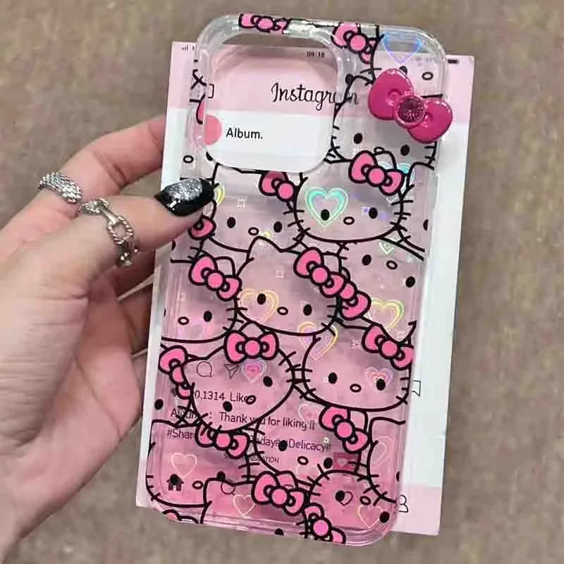 Sanrio Hello Kitty Full Screen KT Phone Case For iPhone 15 14 13 12 11ProMax 78Plus XR XS MAX MINI Y2K Girl Anti Fall Back Cover