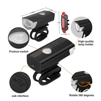 USB Rechargeable Bike Light Set Front Rear Cycling Lamps