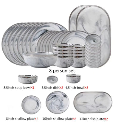 Nordic Style Silver Inlay Ceramic Dinnerware Set For Hotels