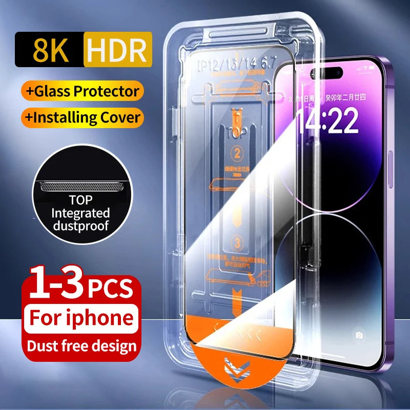 1-3Pc Oleophobic Coating Easy Installation Glass Protector for iPhone 16-11 Pro Max Mini XS XR