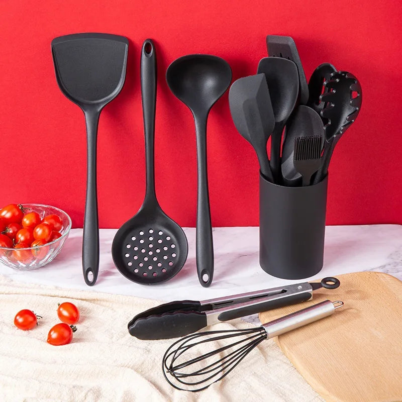 New Non-Stick Black Silicone Kitchen Utensils Set