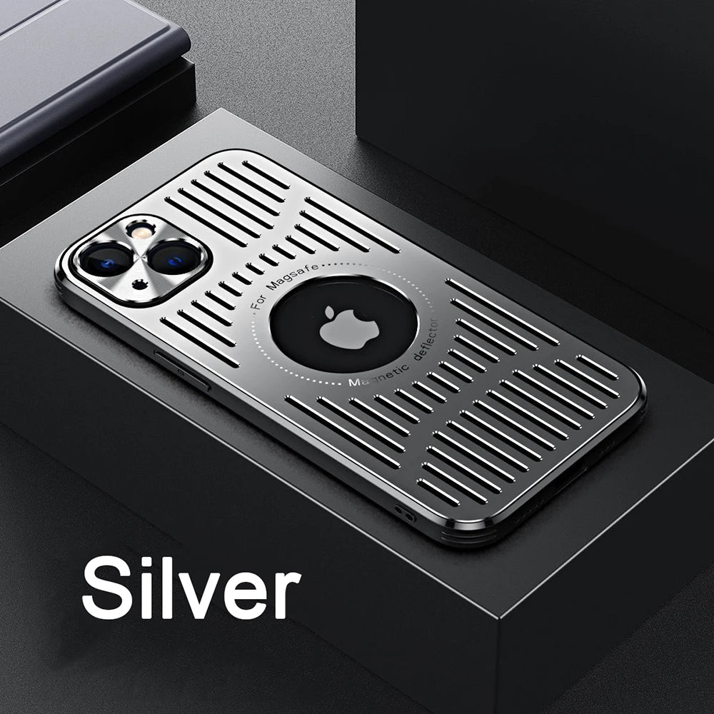 16 Pro Luxury Metal Magnetic Cooling Phone Case for iPhone 16Pro 15Pro Max 14 plus 13Pro Max 13Pro 12 Back Cover Hollow Case