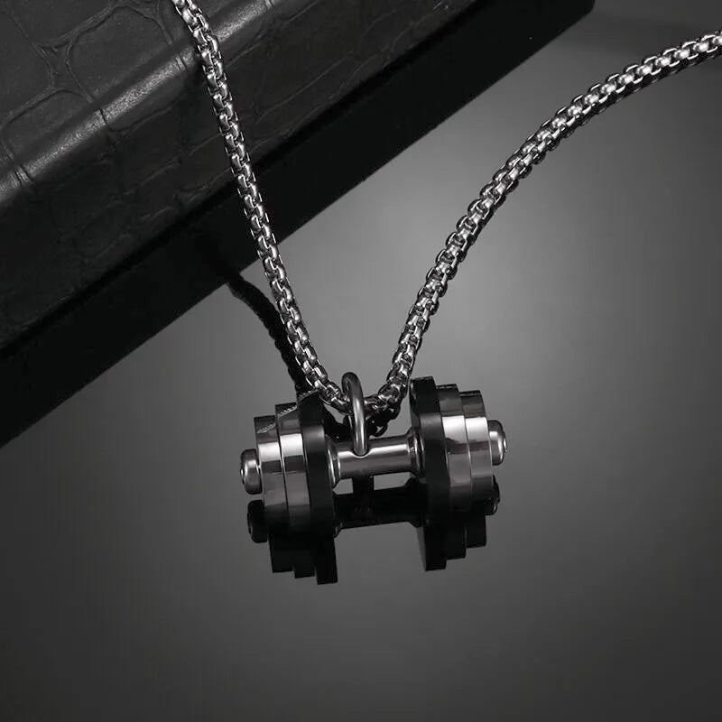 Titanium Steel Dumbbell Pendant Necklace for Muscular Men
