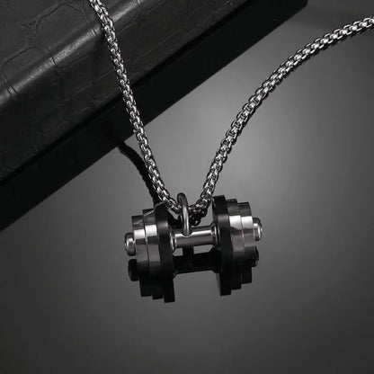 Titanium Steel Dumbbell Pendant Necklace for Muscular Men