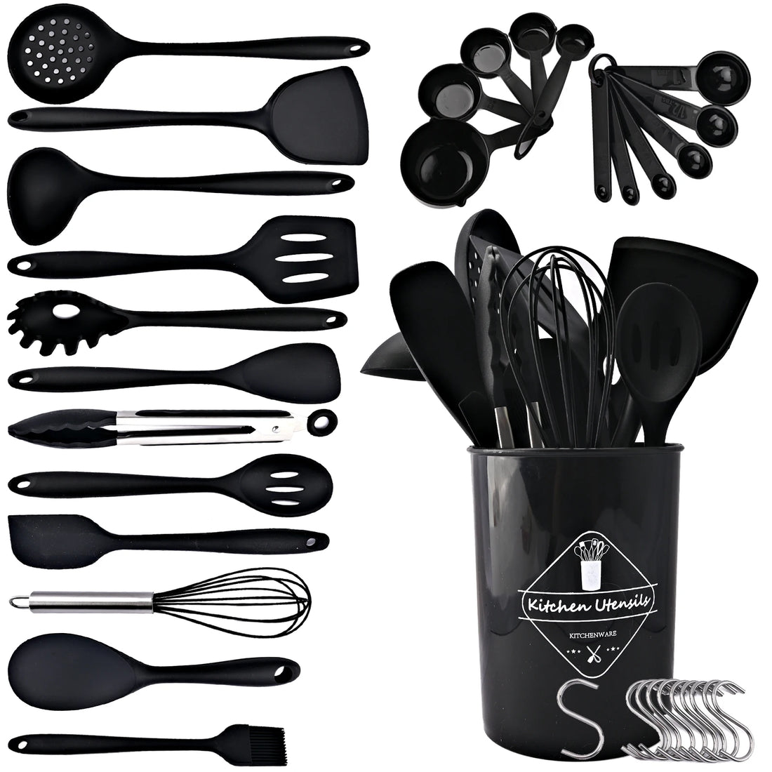 New Non-Stick Black Silicone Kitchen Utensils Set