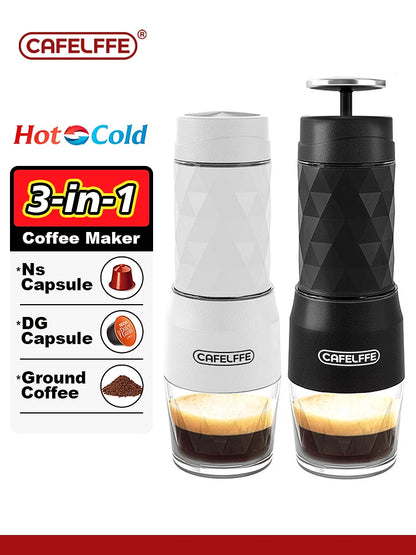 Cafelffe 3 In1 Portable Coffee Machine Hot/Cold Water Manual Espresso Maker For Capsule &amp; Ground Hand Press Brewer hiking Travel