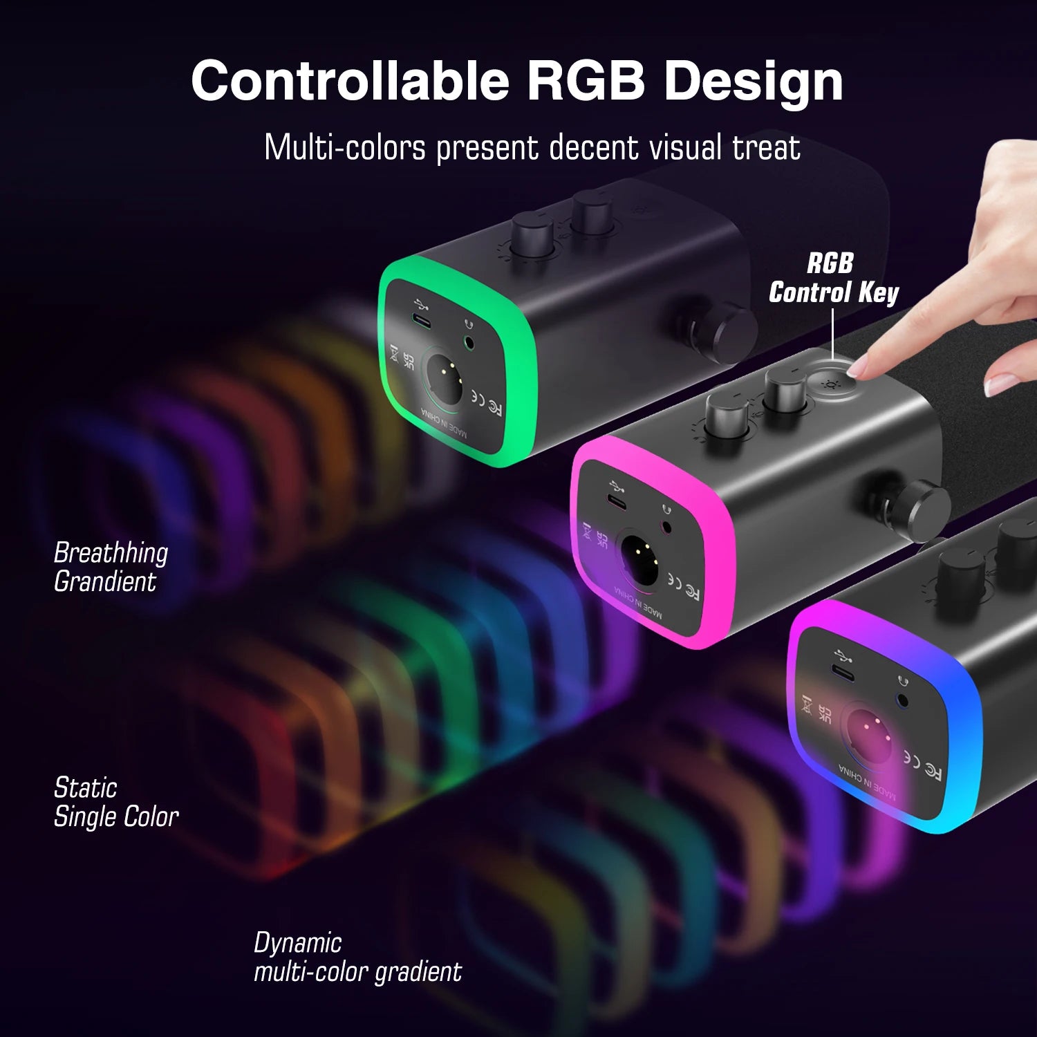FIFINE USB/XLR Dynamic Microphone with RGB Control for Gaming