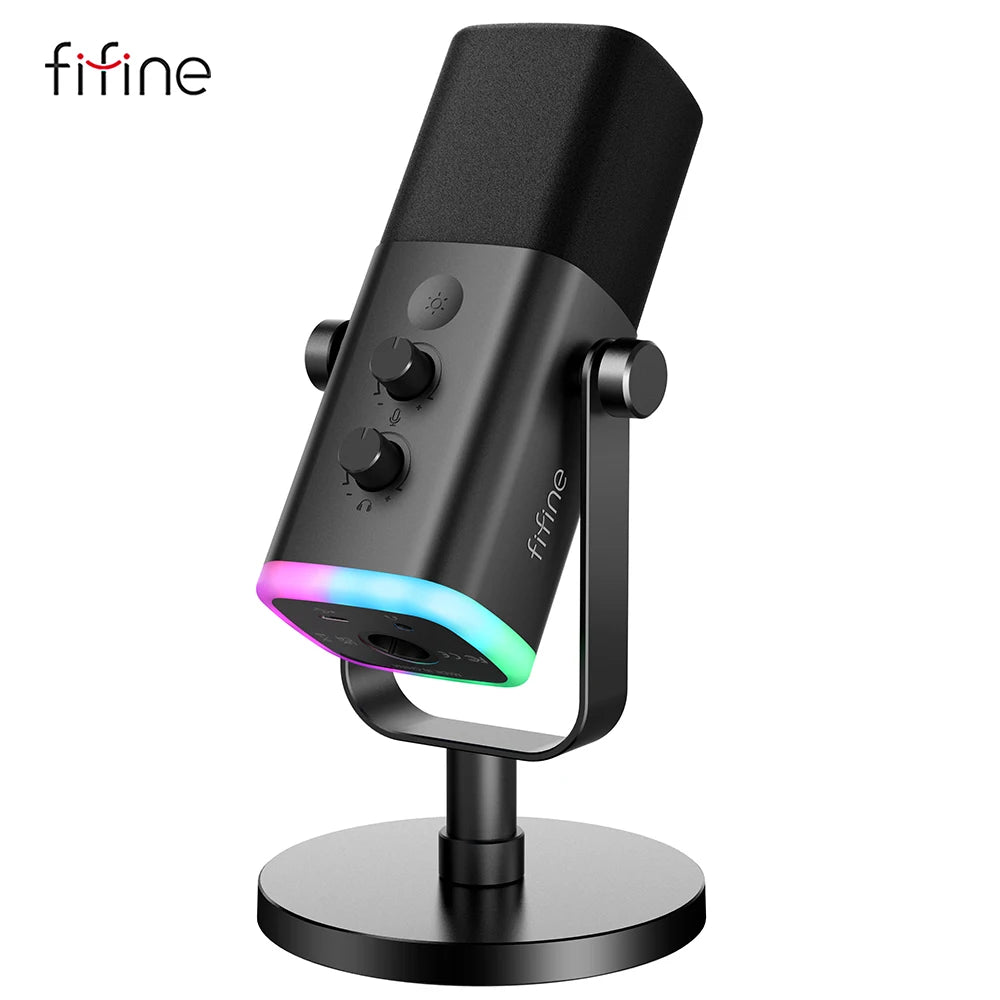 FIFINE USB/XLR Dynamic Microphone with RGB Control for Gaming