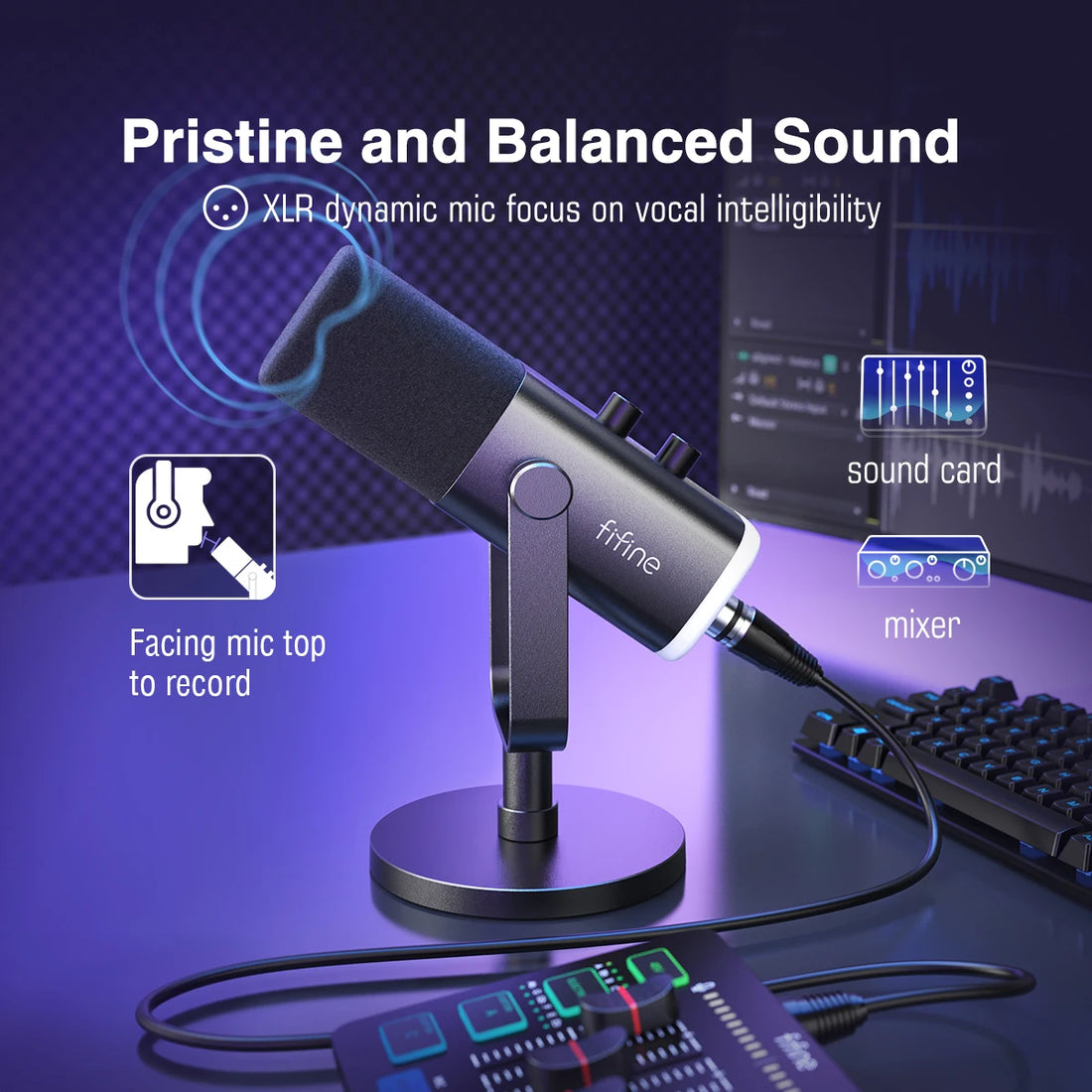 FIFINE USB/XLR Dynamic Microphone with RGB Control for Gaming
