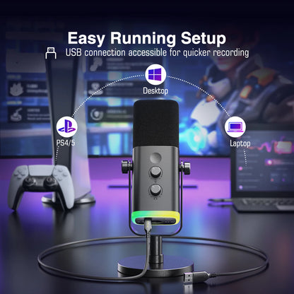 FIFINE USB/XLR Dynamic Microphone with RGB Control for Gaming