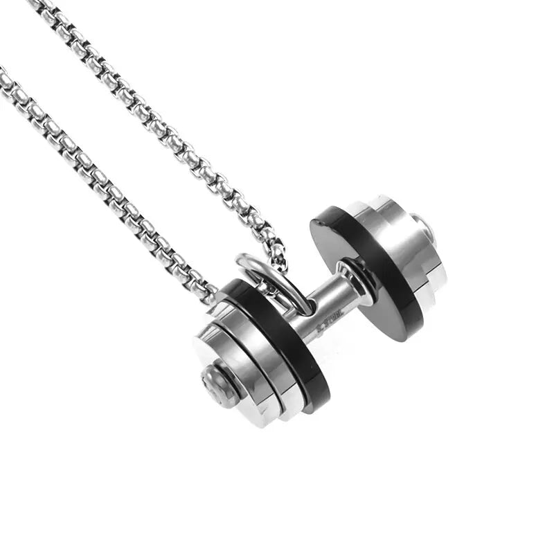 Titanium Steel Dumbbell Pendant Necklace for Muscular Men