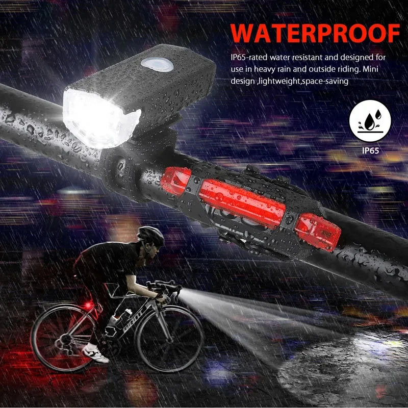 USB Rechargeable Bike Light Set Front Rear Cycling Lamps