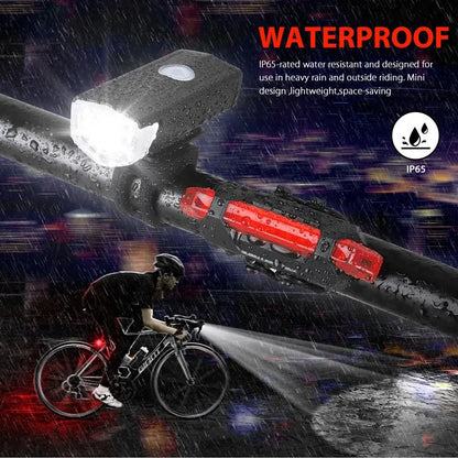 USB Rechargeable Bike Light Set Front Rear Cycling Lamps