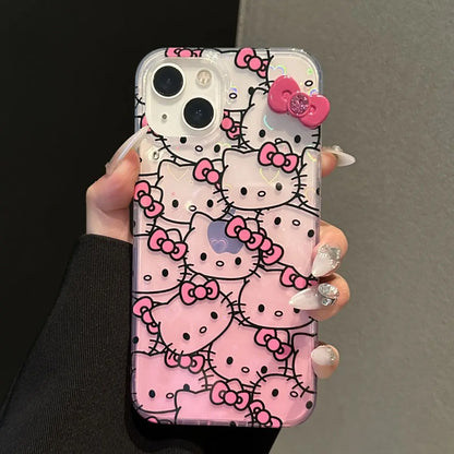 Sanrio Hello Kitty Full Screen KT Phone Case For iPhone 15 14 13 12 11ProMax 78Plus XR XS MAX MINI Y2K Girl Anti Fall Back Cover