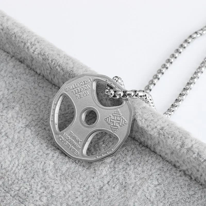 Titanium Steel Dumbbell Pendant Necklace for Muscular Men