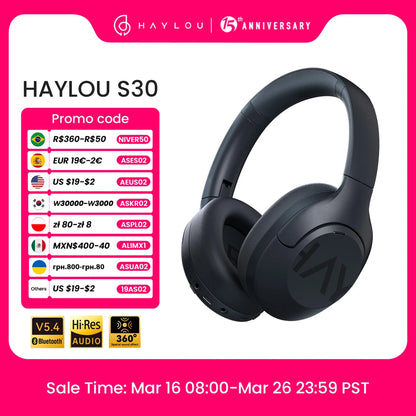 HAYLOU S30 Wireless Bluetooth 5.4 Headphones 80H Playtime