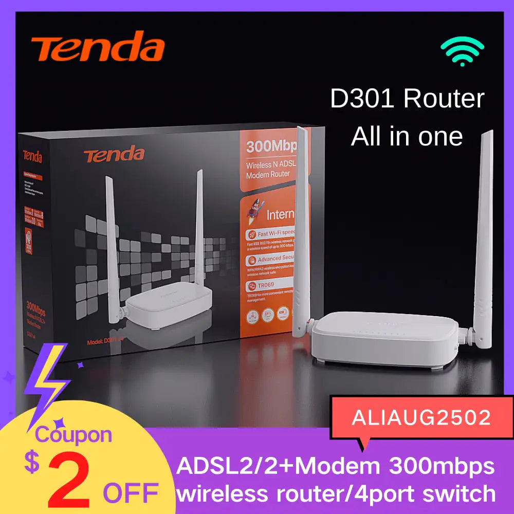 Tenda D301 300Mbps Wireless Router WiFi ADSL Modem