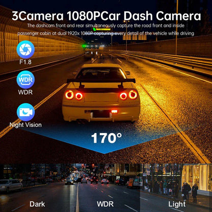 Car Dual Lens Dash Cam HD 1080P Front Rear Inside G-Sensor