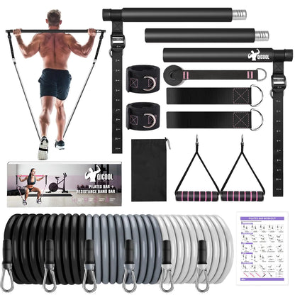 Pilates Bar Kit with Resistance Bands for Home Workouts
