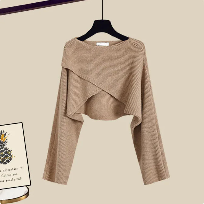 3pcs Knitted Sweater Suit With Shirt And Wide Leg Pants Autumn And Winter Suit Women