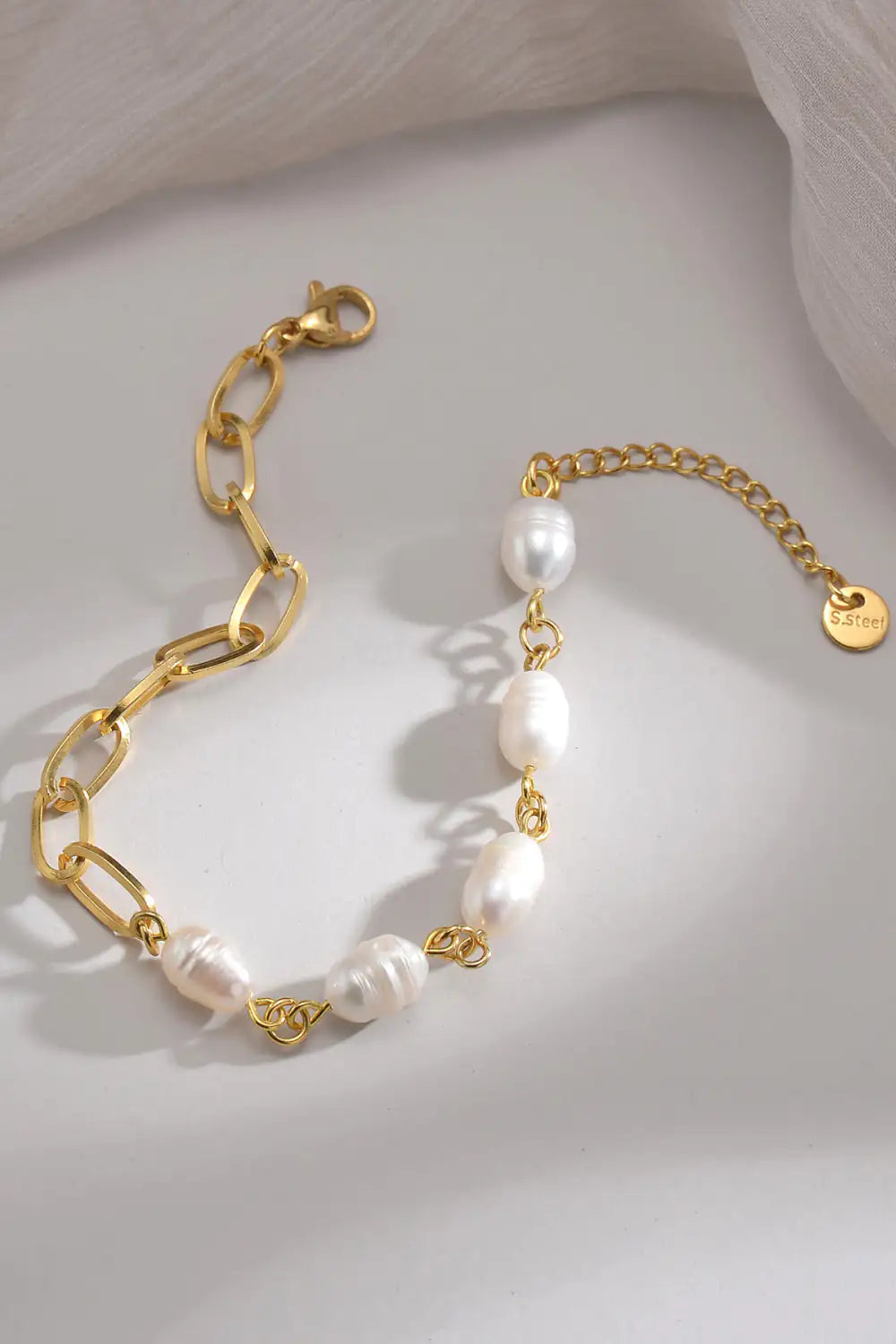 Elegant Half Pearl Half Chain Stainless Steel Bracelet