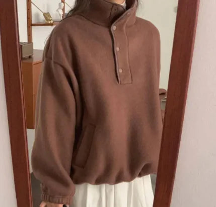 Stand Collar Fleece Loose Sweater Top