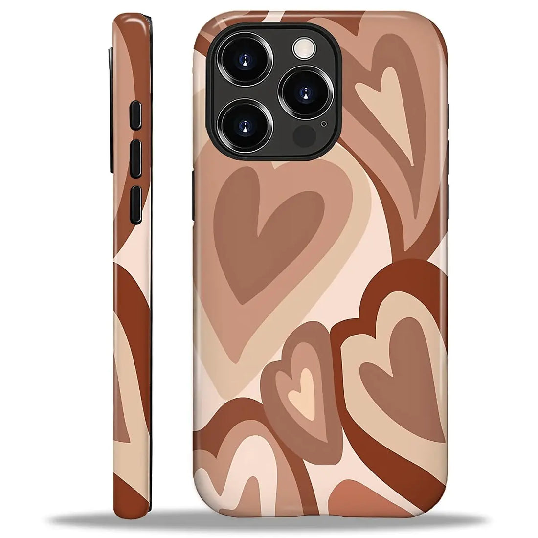 iPhone 16 Pro Case Brown Hearts Phone Case