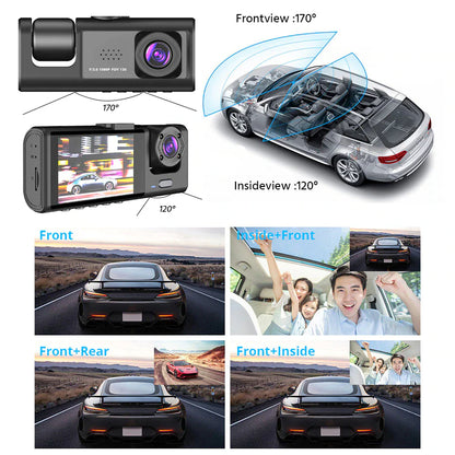 Car Dual Lens Dash Cam HD 1080P Front Rear Inside G-Sensor